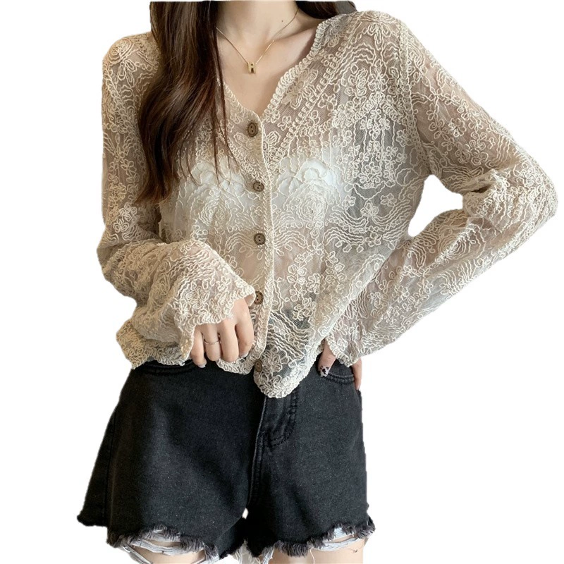 Летняя тонкая солнцезащитная одежда, кружевной плащ, куртка, oversize