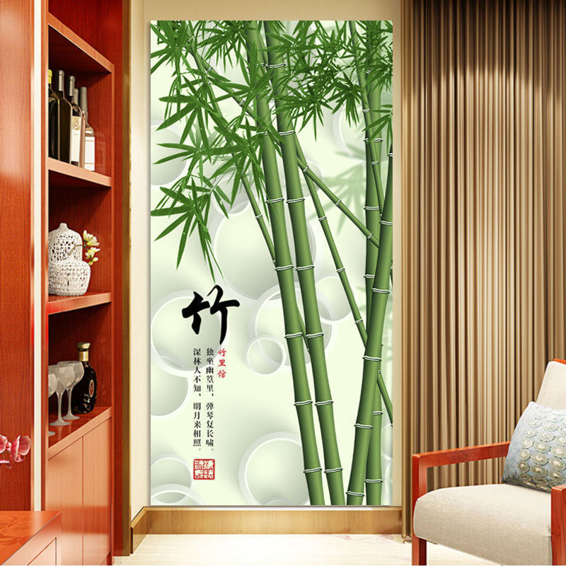 Welcome to the door, Bamboo Bamboo News, Peace, Vertical Corridor, Corridor, Corridor, Mural Painting, Green Bamboo Forest, Bamboo Living Room, Hallway, Feng Shui Painting