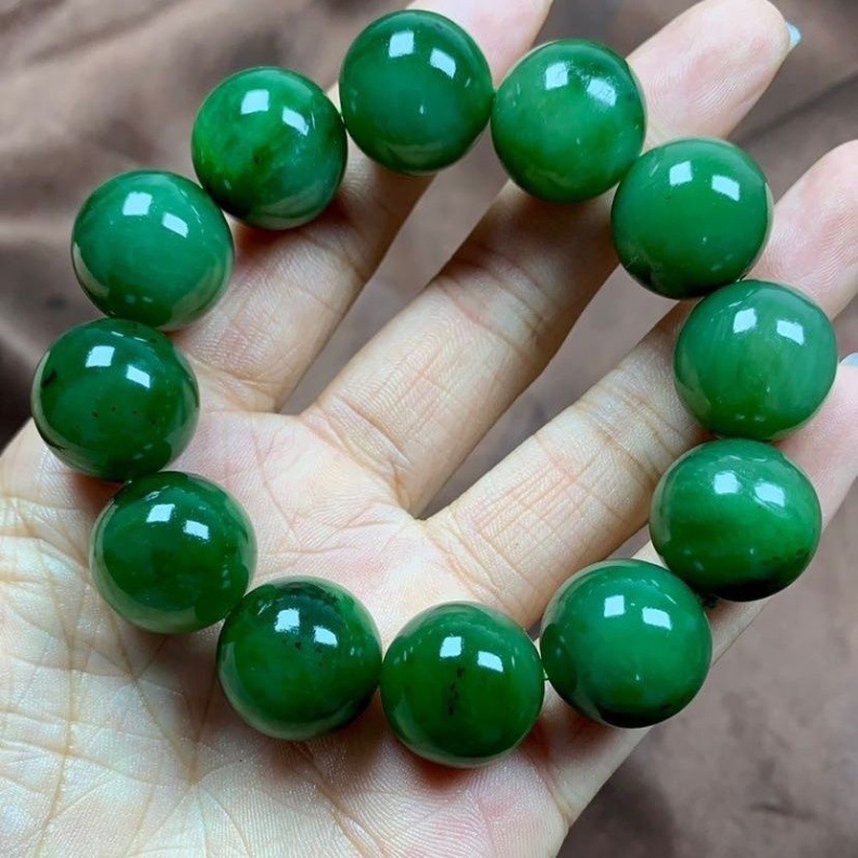 Vòng tay ngọc bích Hetian tự nhiên 18mm phong thủy chi tiết 2