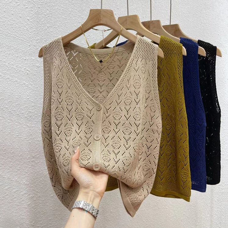 Hollow-Out Vest 2026 Spring and Autumn Women's Single-Breasted Loose Outerwear Small Vest Knitted Cardigan Retro Versatile