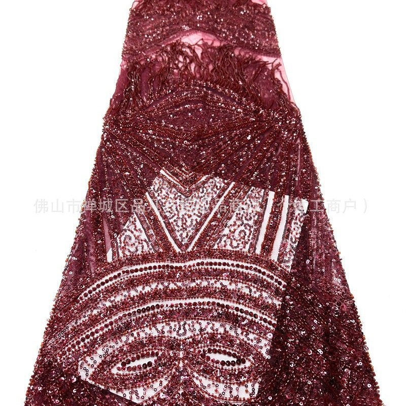 Alta fijación colgante de bordas cuentas tela de encaje industria pesada alta sensación vestido de pecho vestido de noche tela