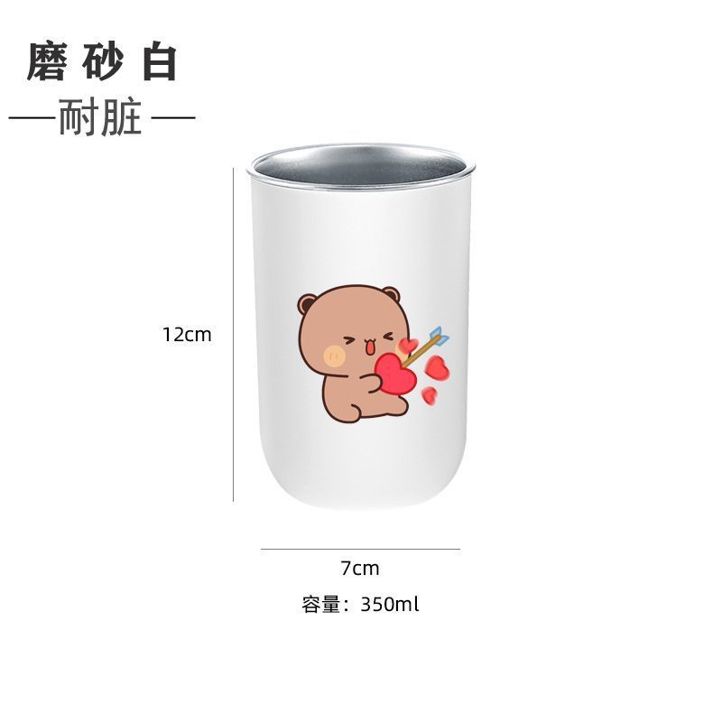 Dos paño simple cepillo de dientes casero caricaturas lindas tazas de enjuague bucal pareja lavado tazas de cepillo de dientes de acero inoxidable