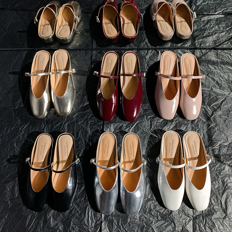 Full Leather Inside and Outside 3cm Inner Height Increasing Women's Shoes Spring and Summer New Ballet Style Round Toe Flats Outer Wear Toe Slippers