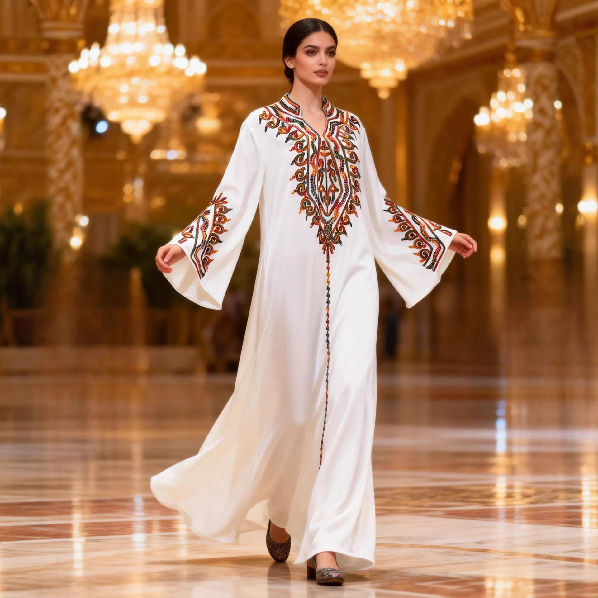 New In Stock Muslim Embroidered Robe, Middle Eastern Clothing, Abaya, Loose-fitting Women's Long Dress From Dubai,_ecoleips.com