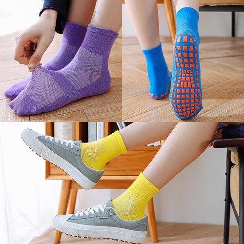 Direct Manufacturer Sales Anti-Slip Ankle Socks with Mesh Trampoline Yoga Socks for Kids Early Education Floor Socks Indoor Sports Cotton Socks