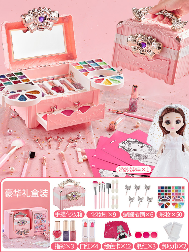 Cosméticos para niños al por mayor, caja de maquillaje no tóxica, aceite, lápiz labial, juguete, traje especial para niñas de 3-6 años, juego de casa 4-5