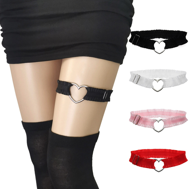 Fashion Simple Elastic Lace Lace Leg with Leg Loop Alloy Heart Love Thigh Ring Sexy Sweet Garter Belt