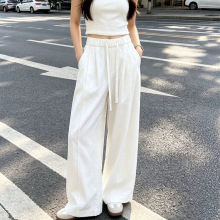 劳拉记忆慵懒汽水裤女夏季透气全包边A字高腰垂感休闲拖地阔腿裤