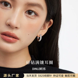 新款S925纯银针满钻锆石耳圈轻奢小众高级感耳环超闪设计感耳饰女