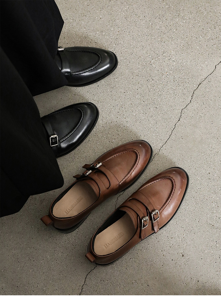 Giày da bò nữ mũi tròn bít kiểu loafer cổ điển màu nâu — màu nâu chi tiết 6