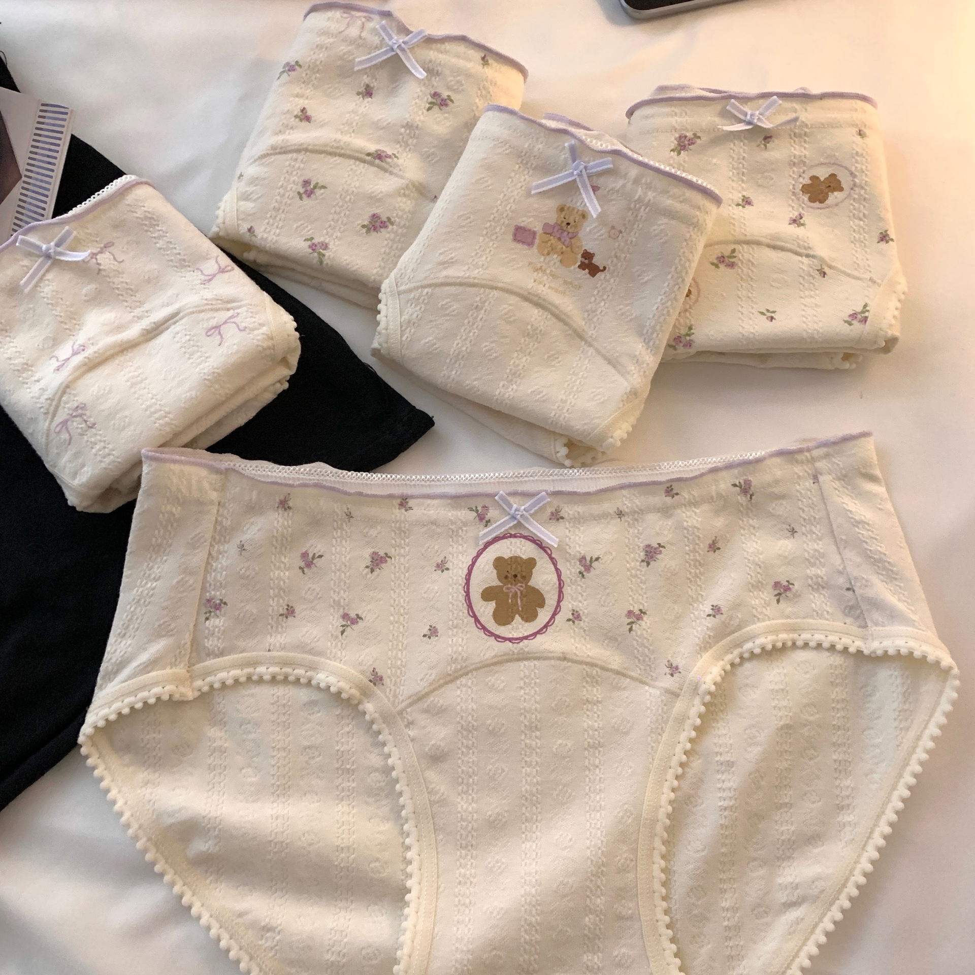 Little Bear 10A Antibacterial Pure Cotton Extended Crotch Underwear for Women Sweet Japanese Style Mid-Waist Girl Student Breathable Triangle Shorts