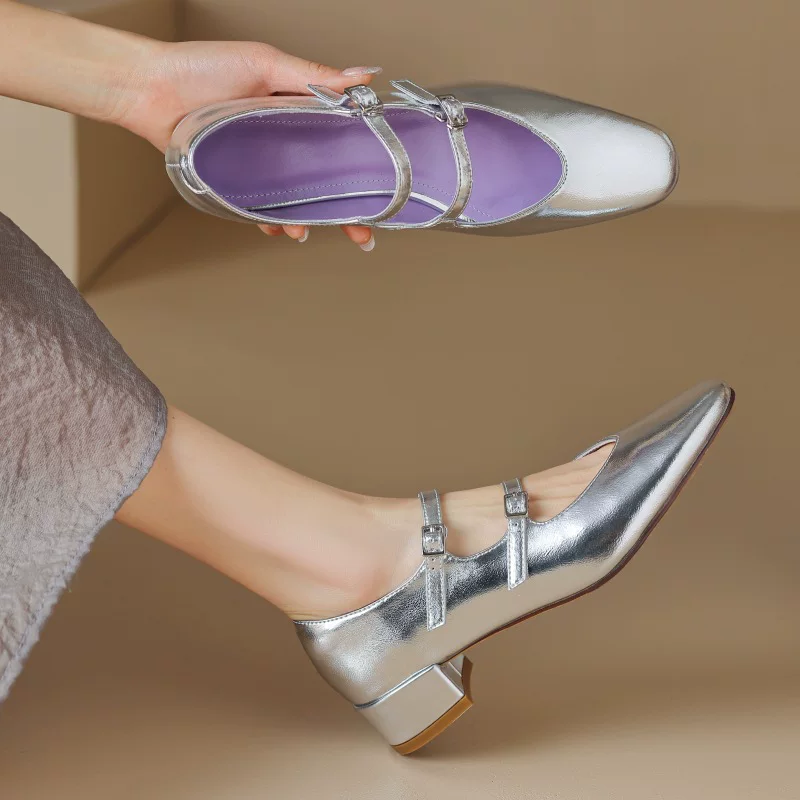 2023 Новый весна Кракет rough heading Silver Mary Zhen Shoes двойной затирание толстой подошвы обувь 3340 ярдов