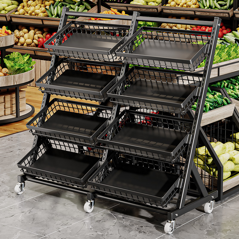 超市水果店水果干果展示架百果园果蔬菜架筐商用多层零食梯形货架