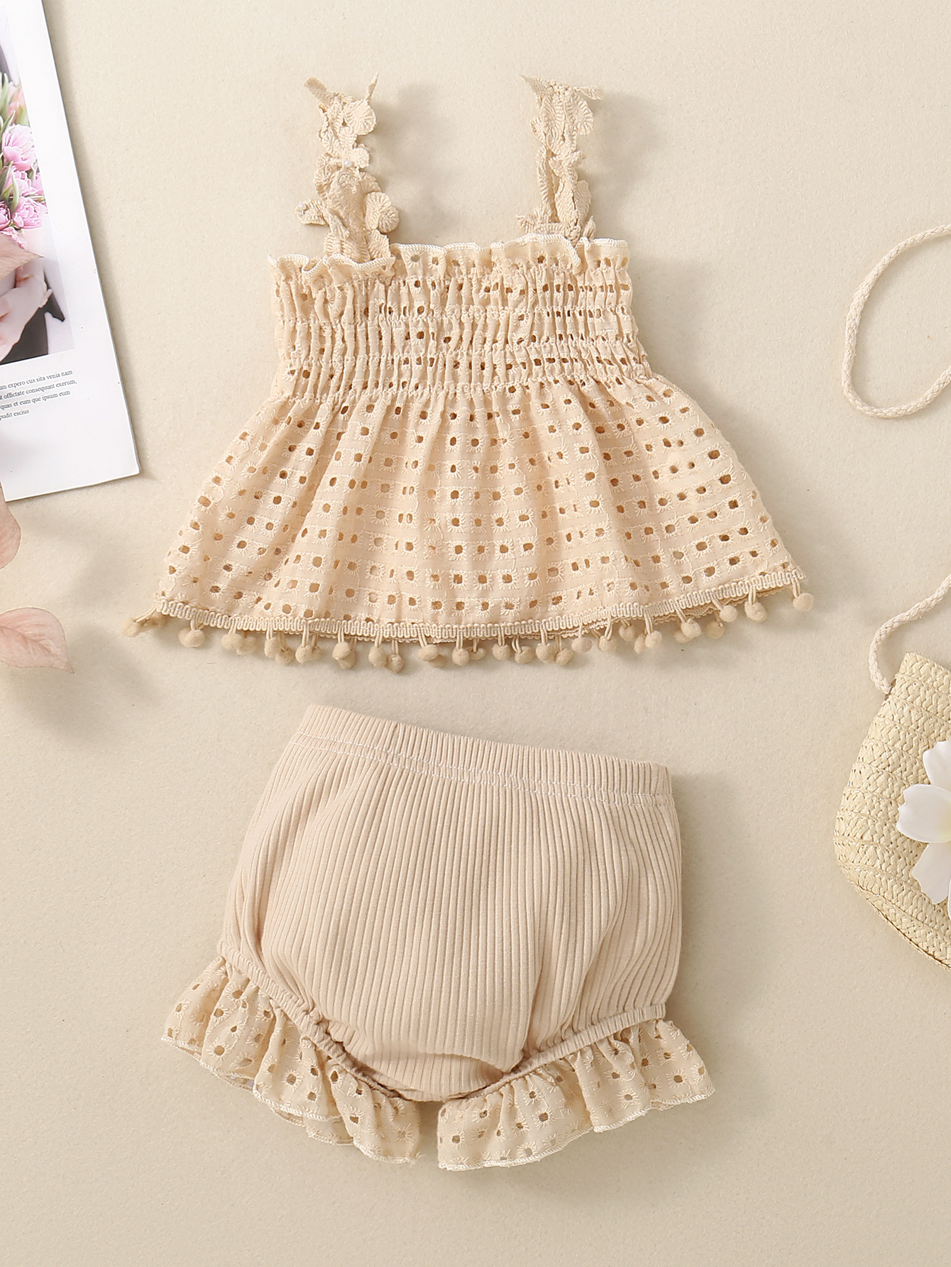 Summer Season Classic Style Solid Color Cotton Girls Clothing Sets