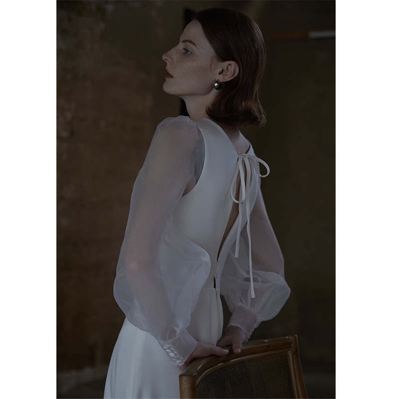 Toast Clothing Home Bride White Long Sleeve Engagement Registration Dress Original Design Light Luxury Niche Party Evening Ceremony Toast Clothing Home Bride White Long Sleeve Engagement Registration Dress Original Design Light Luxury Niche Party Evening Ceremony