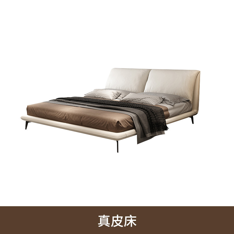 Cama de cuero de orejas de elefante minimalista italiana, cama de dormitorio moderna, diseño de estilo de crema, cama de dormitorio grande image 6