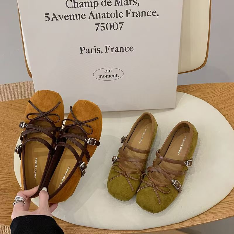 Korean retro Mary Jane shoes for women, 2026 spring new autumn flat shoes with double buckle straps, sweet ballet shoes