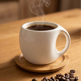 跨境极简白瓷咖啡杯套装带楠木杯碟家用办公马克杯咖啡杯