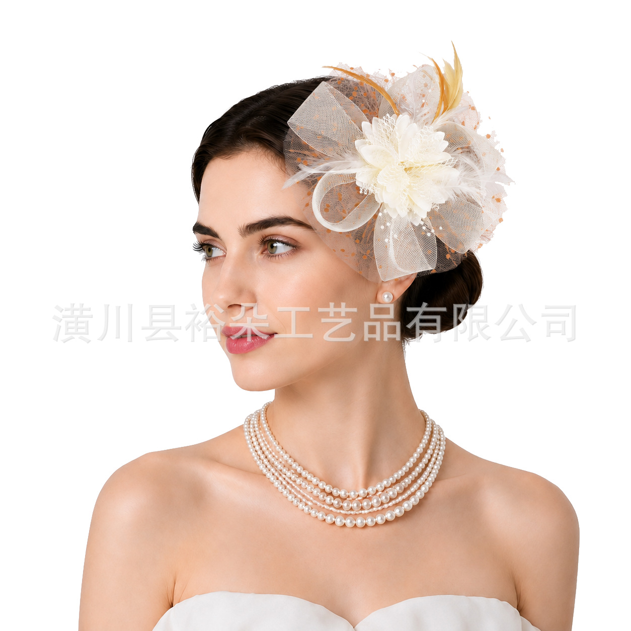 Cross-border bestseller in Europe and America: bridal polka dot floral feather headpiece for prom performances, horse racing festival hair clip, and women's hair accessory