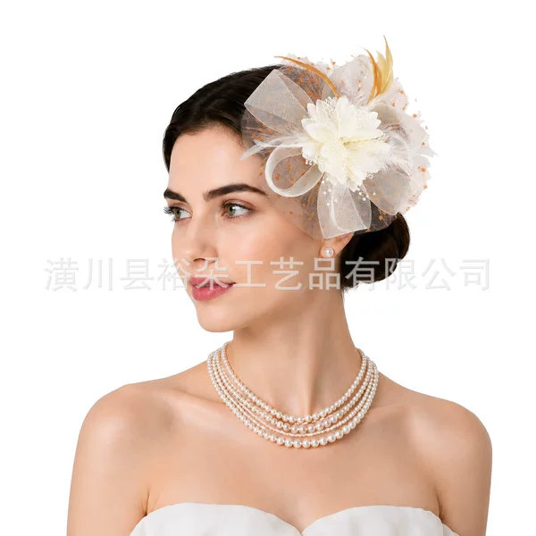 Cross-border bestseller in Europe and America: bridal polka dot floral feather headpiece for prom performances, horse racing festival hair clip, and women's hair accessory