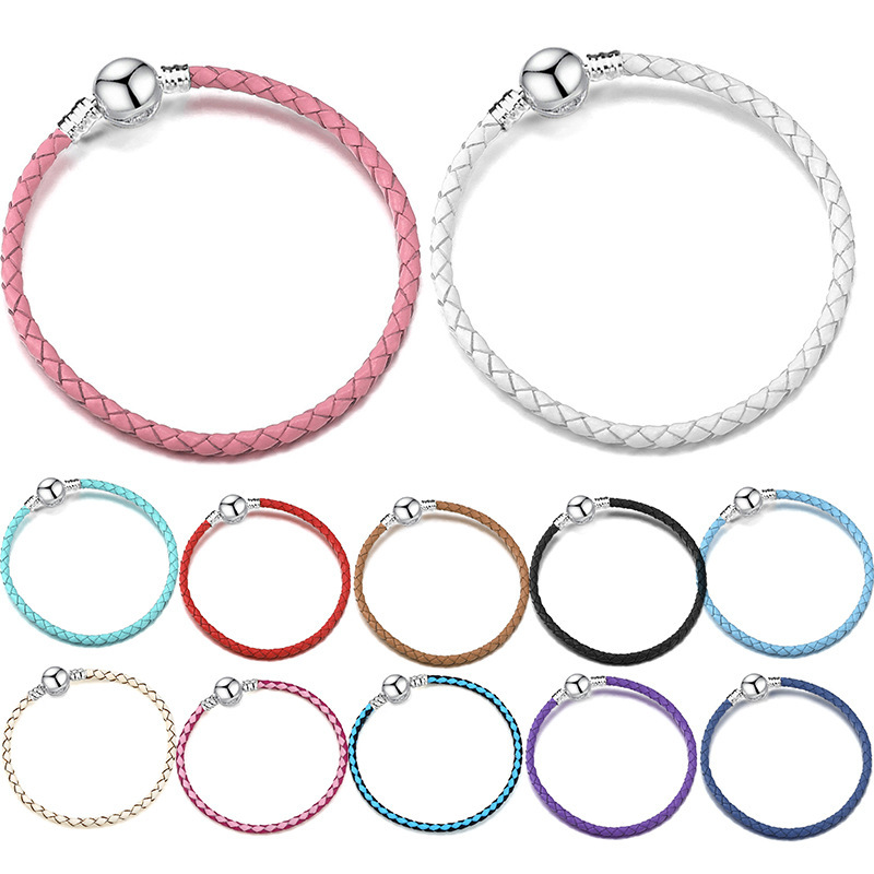 Europe and America 3mm Panjia Bracelet Single Loop Leather Rope Round Button Pando Style Bracelet Base Chain Factory Supply Europe and America 3mm Panjia Bracelet Single Loop Leather Rope Round Button Pando Style Bracelet Base Chain Factory Supply