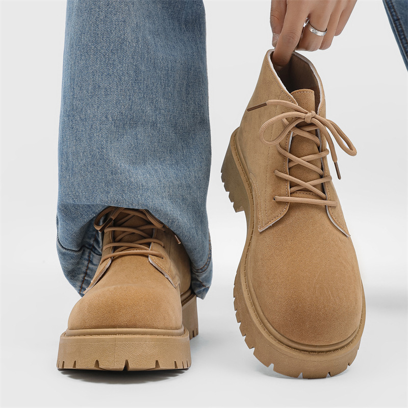Derby Shoes Spring New High-Top Thick-Soled Chunky Martin Boots Retro Suede Workwear Fashion Trendy Yellow Boots