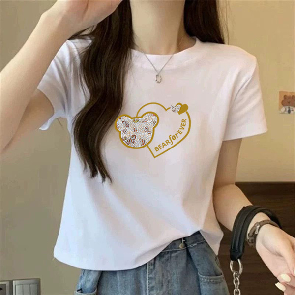 Cotton summer white short short sleeve T-shirt with a round collar