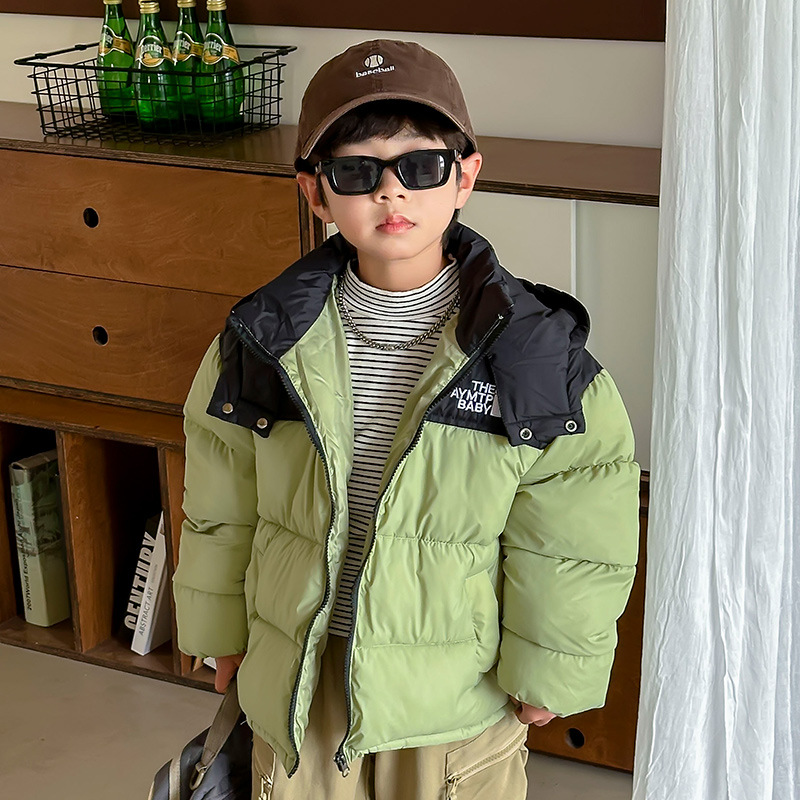 2024 ropa infantil ropa de bebé otoño invierno para niños y niñas chaqueta encapuchada de empalme ropa de invierno de algodón coreano a prueba de frío