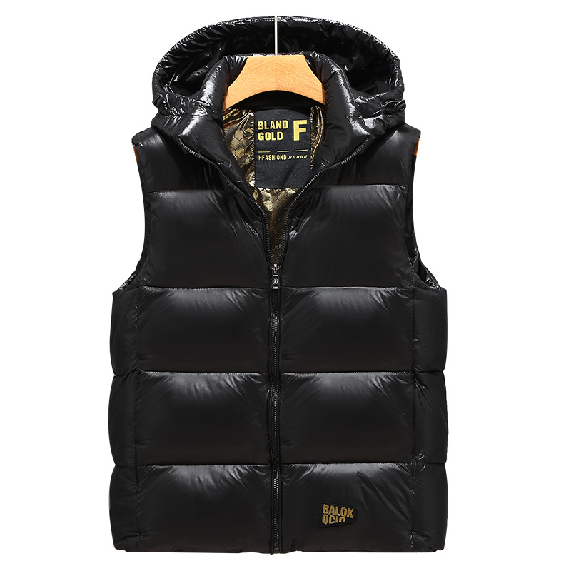 2023 nuevo chaleco de algodón de pluma de oro negro transfronterizo para hombres y mujeres relajado ocio grueso chaleco chaqueta de moda delgada