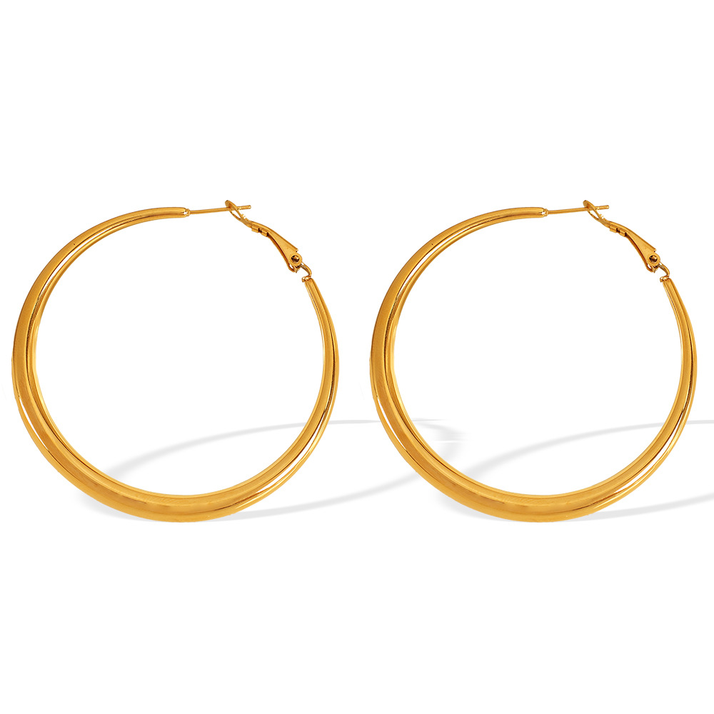 Boucles d'oreilles créoles en métal léger et luxueux, en acier titane, grand format, pour femmes._voghion.com