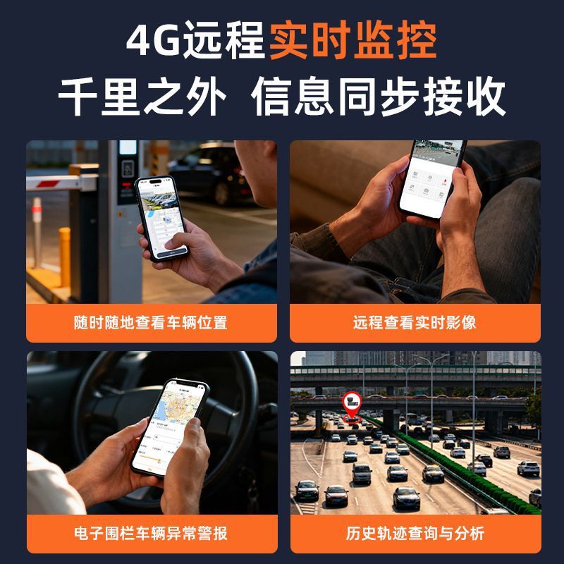 4G Remote Dashcam with 24h Front and Rear Dual Recording, GPS Real-time Positioning, and Video Playback Monitoring