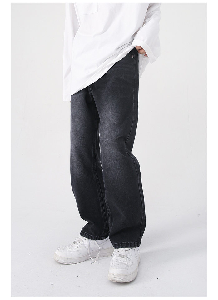 Quần jean nam ống thẳng lửng 9 tấc dáng rộng giặt wash phong cách Hàn Quốc — Màu đen, Denim xanh, Xanh lam đậm, Đen Xám chi tiết 15