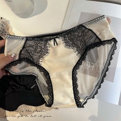 レトロ高豪華レースパンツ女性フランスまつげステッチサテン快適通気綿股中腰三角パンツ女性
