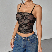 跨境亚马逊外贸性感蕾丝衫2025夏季欧美沙滩吊带上衣辣妹小背心女