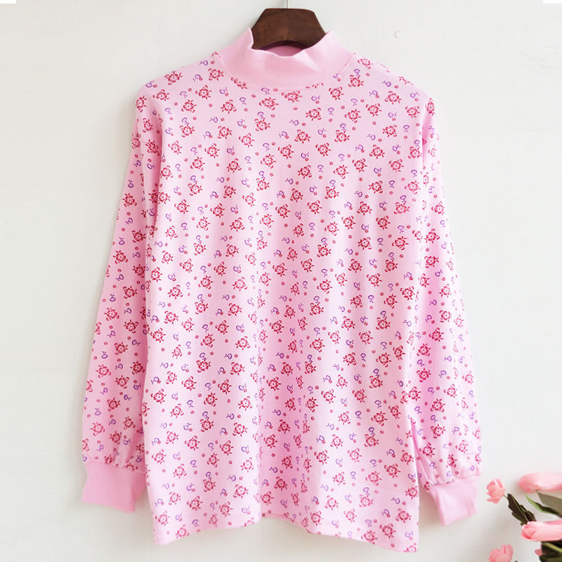 中老年秋衣秋裤薄款宽松打底衫半高领长袖妈妈棉毛衫老年涤纶衣裤