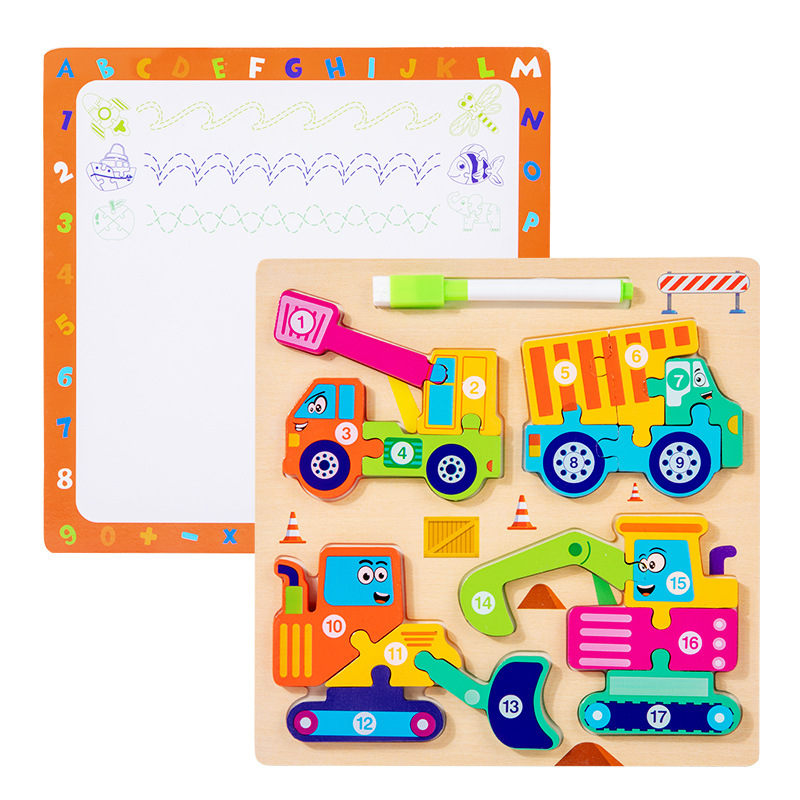 Tablero de rompecabezas de animales hecho a mano para bebés y niños, juguete de regalo de forma de rompecabezas cuatro en uno, madera de rompecabezas de educación temprana Montessori