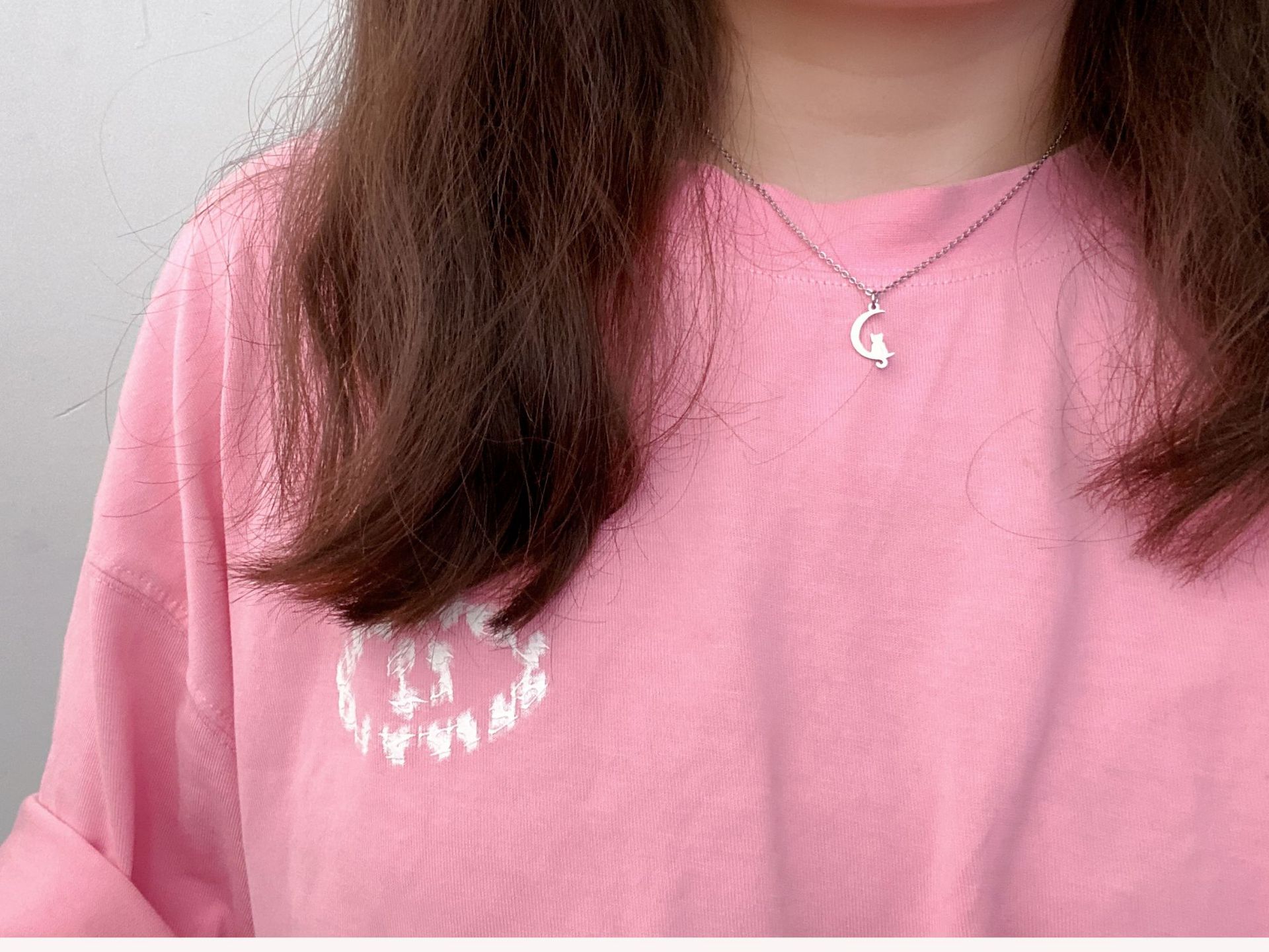 Plating Design Cute Animal Moon Stainless Steel Titanium Steel Plating Pendant Necklace