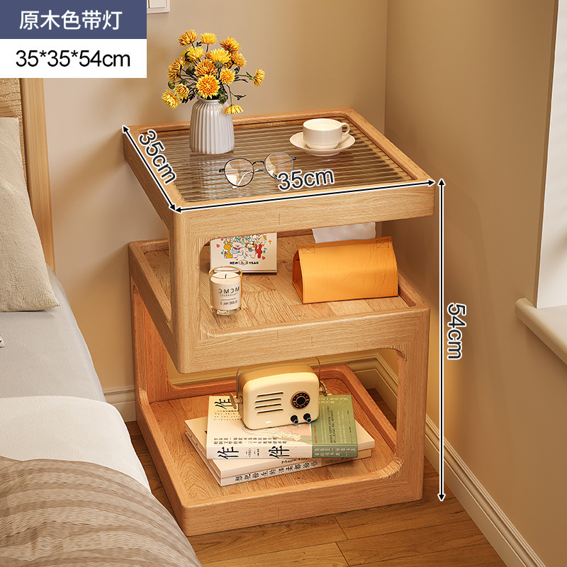 Mesa de cabecera de madera maciza viento de madera pequeña casa dormitorio lado creativo 2025 nuevo gabinete de cabecera mesa muy estrecho gabinete