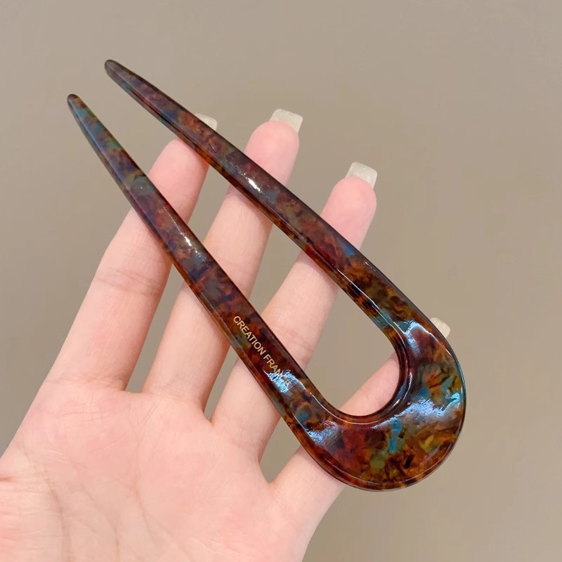 Elegante pinza de cabello acético en forma de U para mujeres retrógrado japonés gran pinza de cabello simple de moda alta sensación de joyas de cabello clásicas