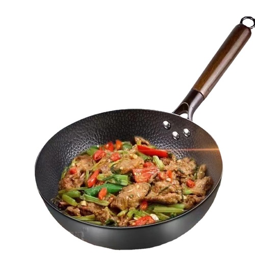 Japanese set iron frying pan 28cm core set iron uncoated smokeless pot handmade fish scale pattern household non-stick pan