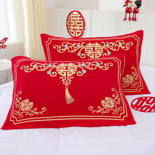 Three-layer gauze wedding pillow cover for home couple pillow cover wedding return gift festive pillow cover with big red word 