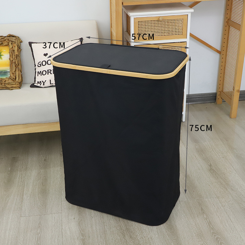 Cesta de ropa sucia de bambú transfronteriza Cesta de almacenamiento de ropa para el hogar Tela Oxford impermeable Cesta de ropa sucia plegable de gran capacidad con doble apertura