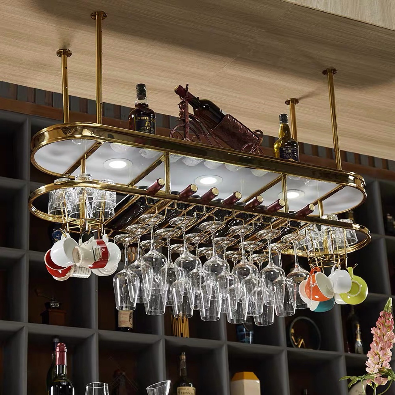 Light Luxury Stainless Steel Wine Rack Bar Hanging Rack Hanging Wine Glass Rack Upside down Storage Rack Red Wine Glass Rack Hanging Home