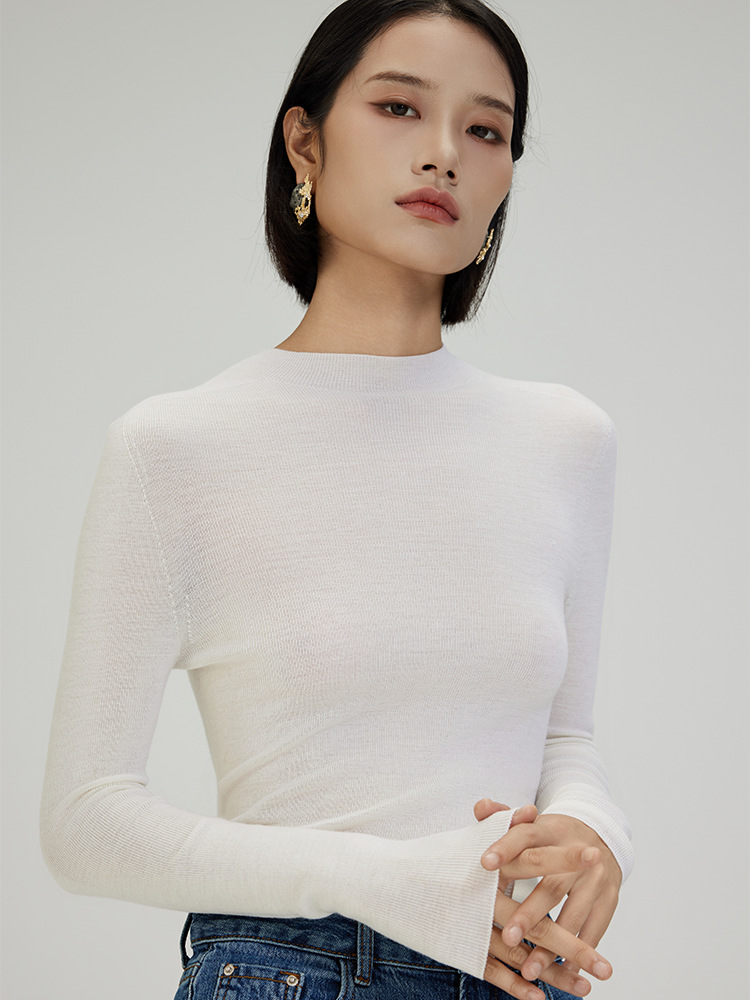 [Yangzi Yarn] シームレス 100% ウール セーター ハーフタートルネック セーター 長袖 ボトムス ミッドカラー 万能トップス 秋冬 レディース