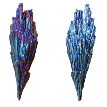 天然黑碧玺电镀 蓝色孔雀尾巴羽毛天然水晶原石 矿标收藏教学标本