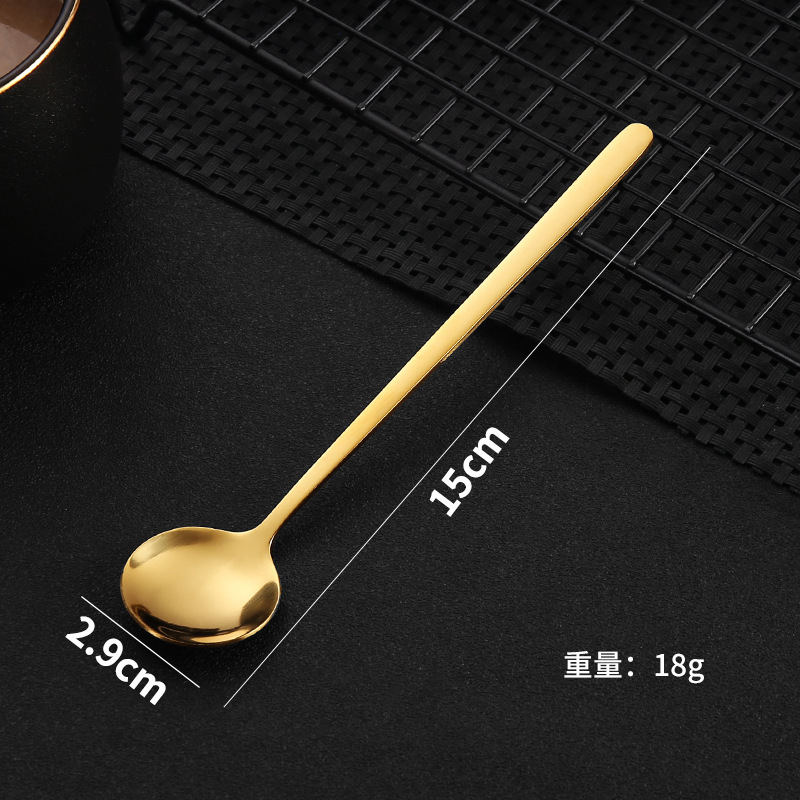 304 ステンレス鋼ゴールデン小さなラウンドスプーンコーヒースプーンロングハンドルツバメの巣撹拌スプーン家庭用蜂蜜デザートスプーンクロスボーダー|undefined