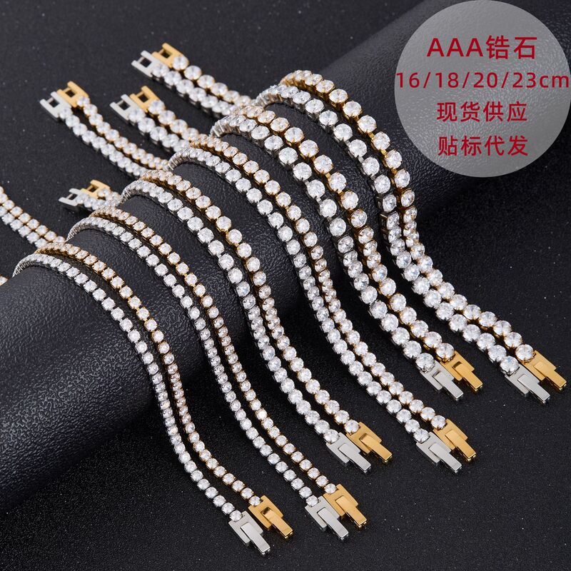 Stainless steel tennis bracelet with AAA zirconia, non-fading, light luxury, popular online, versatile titanium steel bracelet in stock