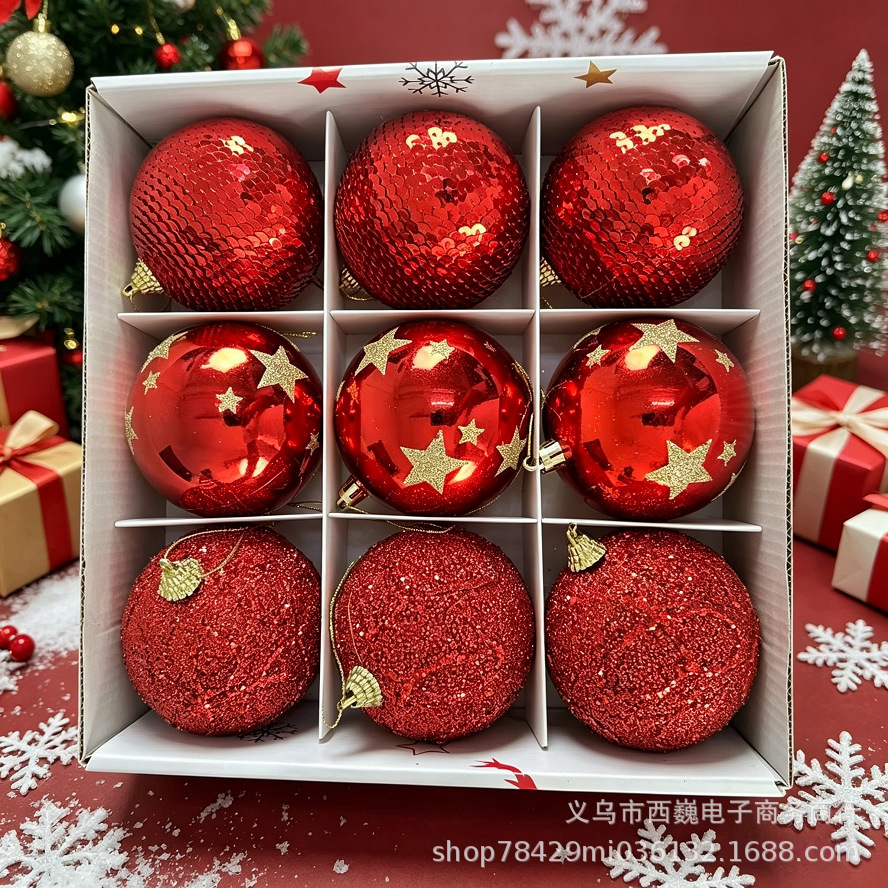Juego de Esferas Decorativas Navideñas 8cm de Espuma, Galvanizado y Pintado, para Árbol de Navidad