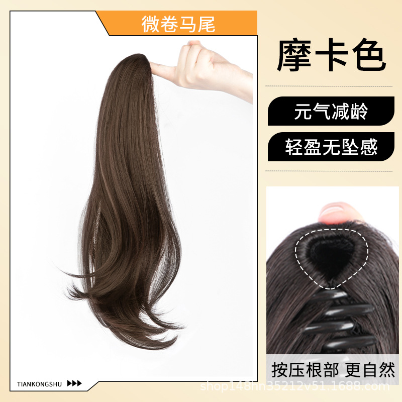 European hair ponytail wig, female real hair, long curly hair, large wave grip, can tie high ponytail, medium length, full human hair