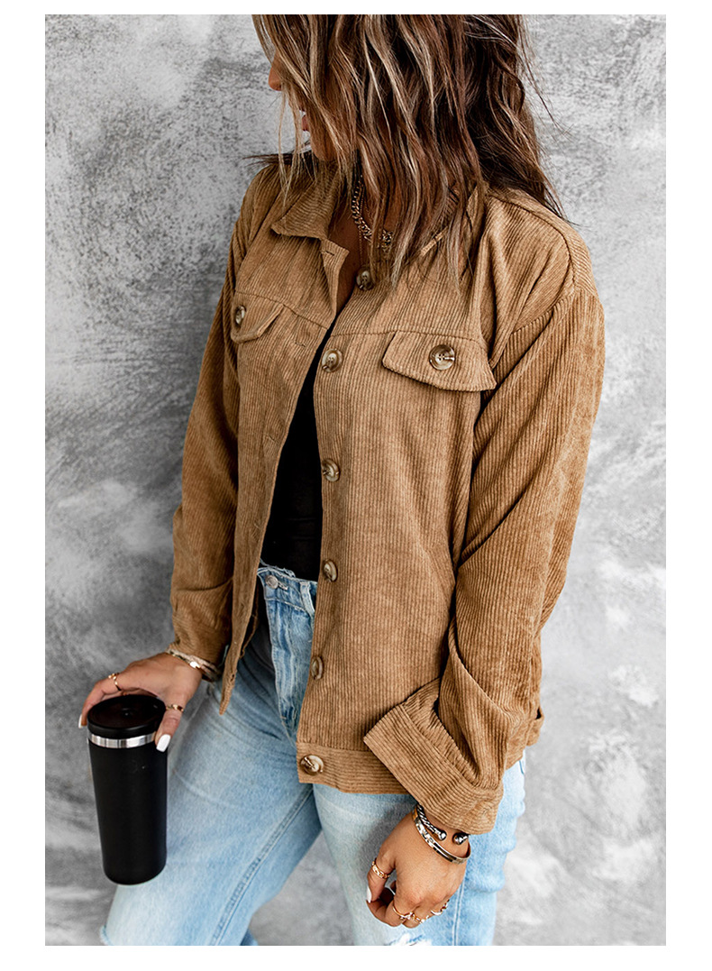 Pocket Button Casual Jacket Shirt Corduroy - Image 3